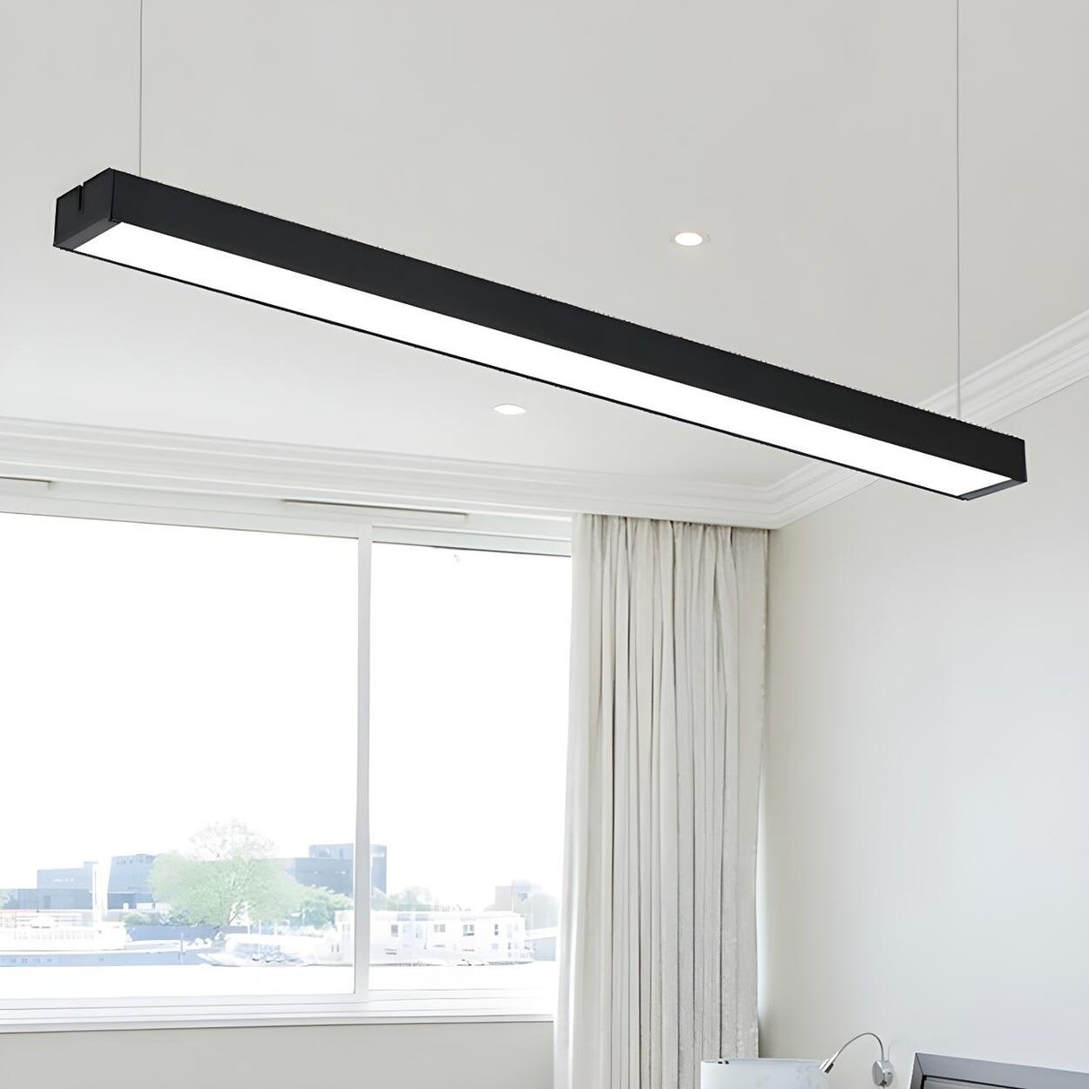 Minimalist Bedroom Black Linear LED Rectangular Chandelier Image - 1