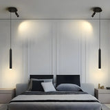 Minimalist Bedroom Black Slim Cylinder Metal Pendant Light Image - 1