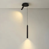 Minimalist Bedroom Black Slim Cylinder Metal Pendant Light Image - 6