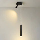 Minimalist Bedroom Black Slim Cylinder Metal Pendant Light Image - 7