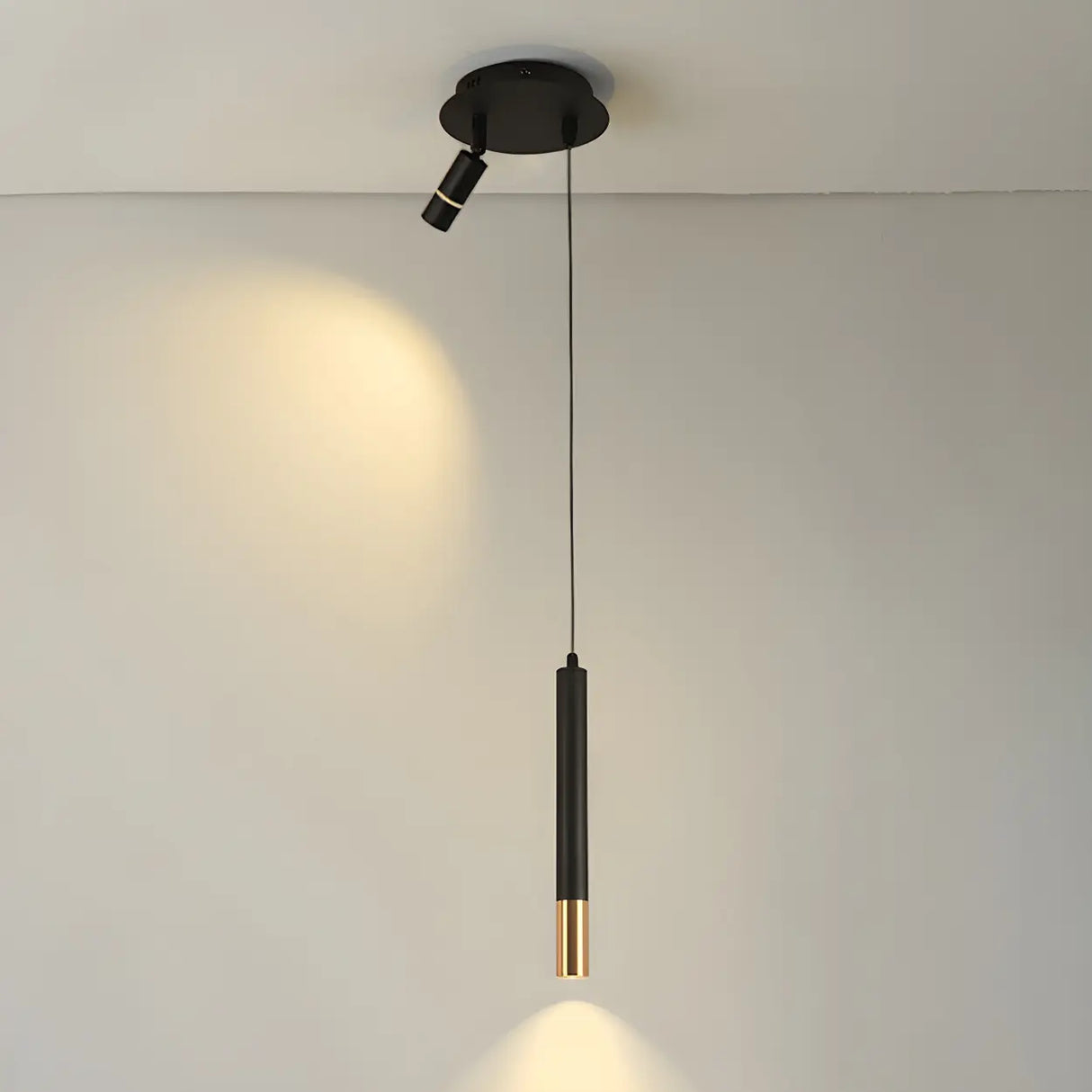 Minimalist Bedroom Black Slim Cylinder Metal Pendant Light Image - 8