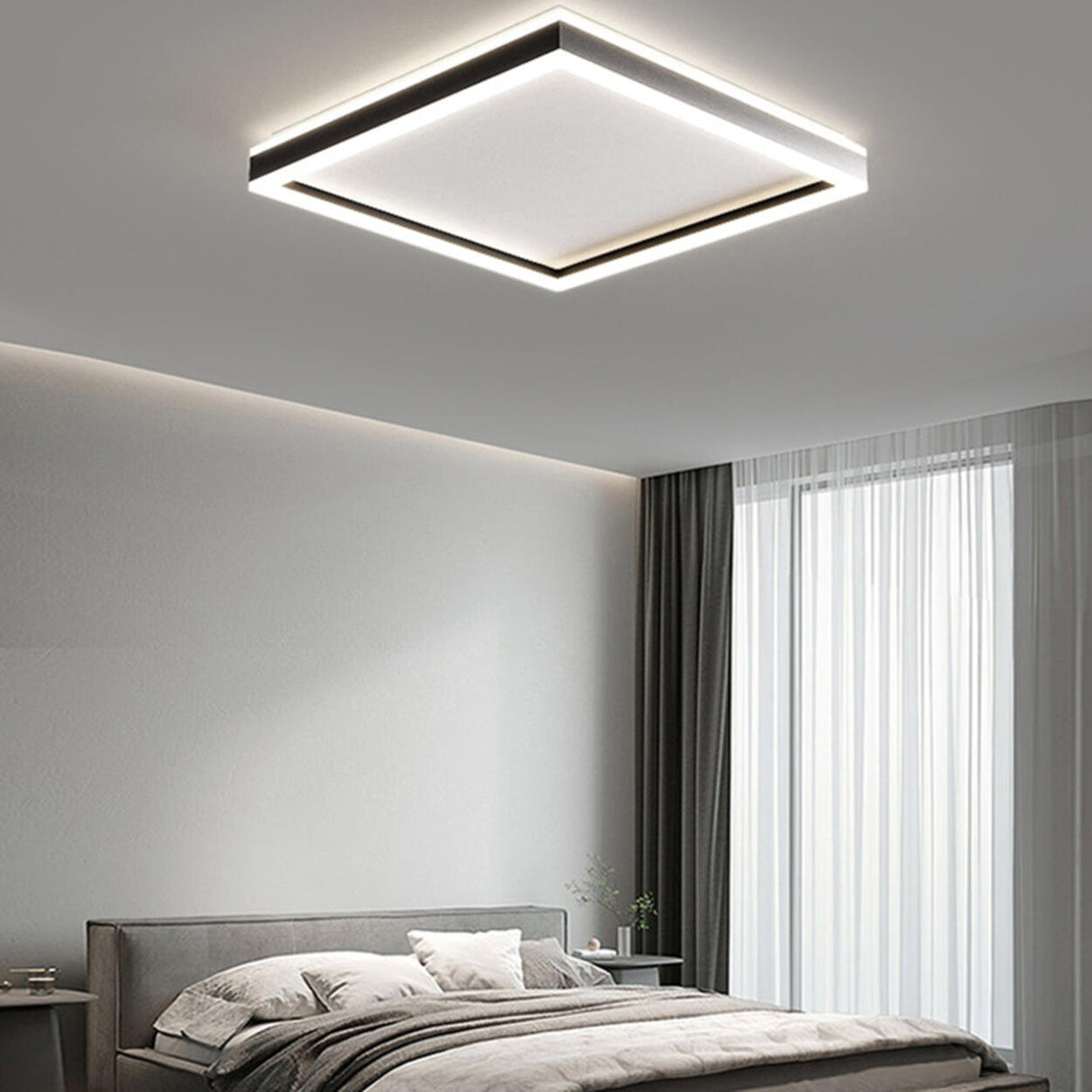 Minimalist Bedroom Black Square LED Flush Mount Light Image - 1