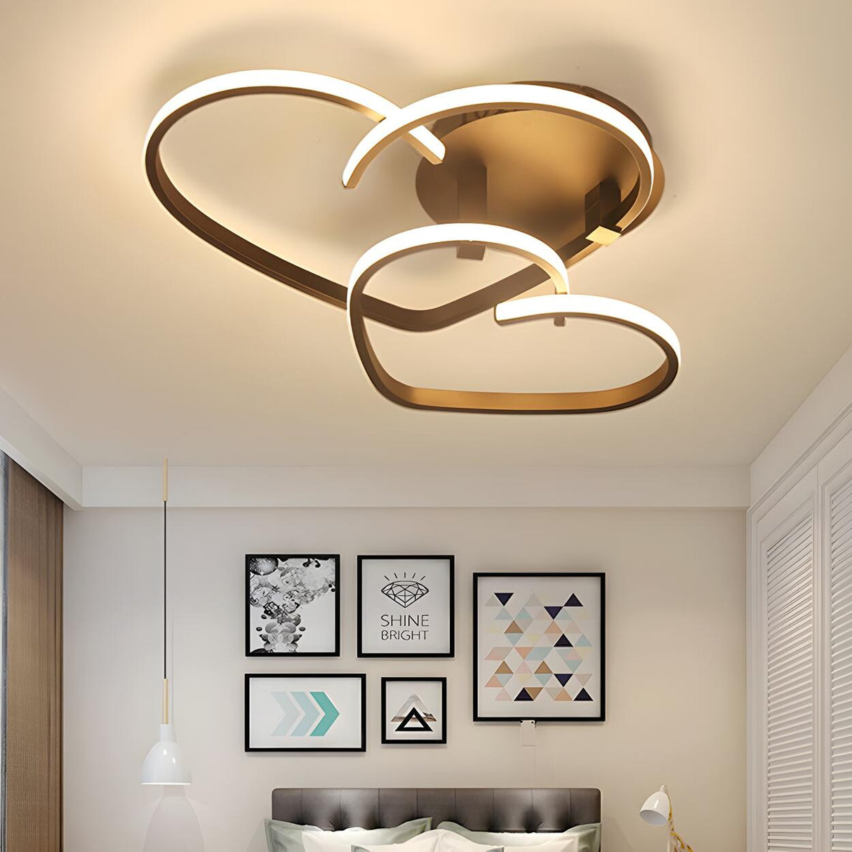 Minimalist Bedroom Double Heart LED Flush Mount Light Image - 1