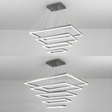 Minimalist Bedroom Layered Rectangle LED Pendant Chandelier Image - 12