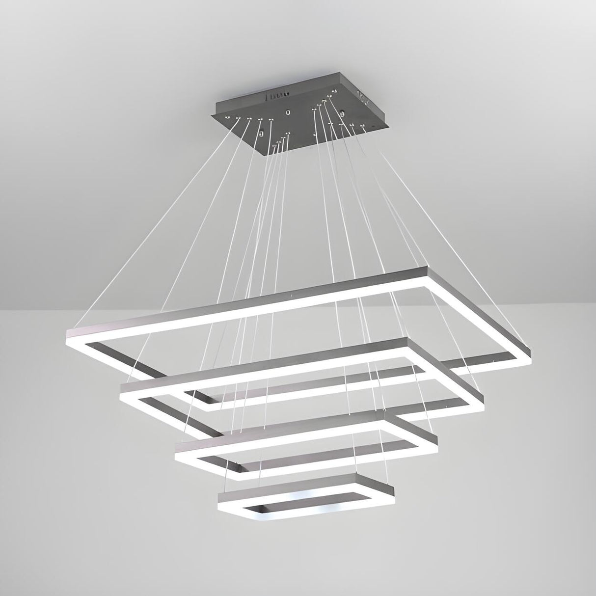 Minimalist Bedroom Layered Rectangle LED Pendant Chandelier Image - 13