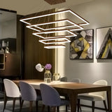 Minimalist Bedroom Layered Rectangle LED Pendant Chandelier Image - 15