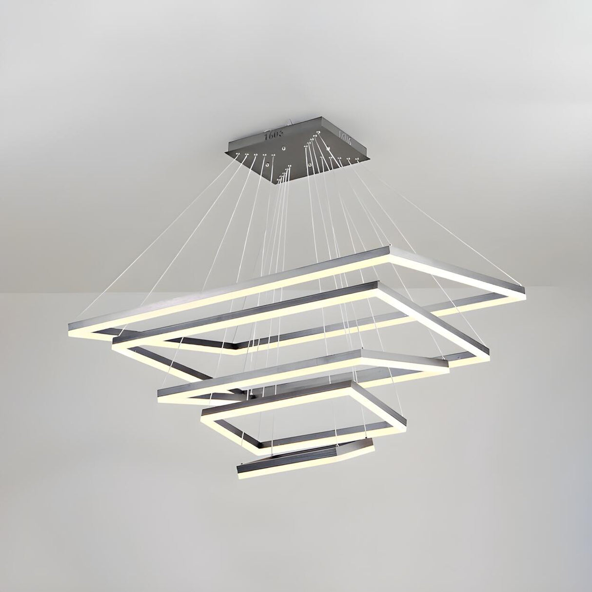 Minimalist Bedroom Layered Rectangle LED Pendant Chandelier Image - 17