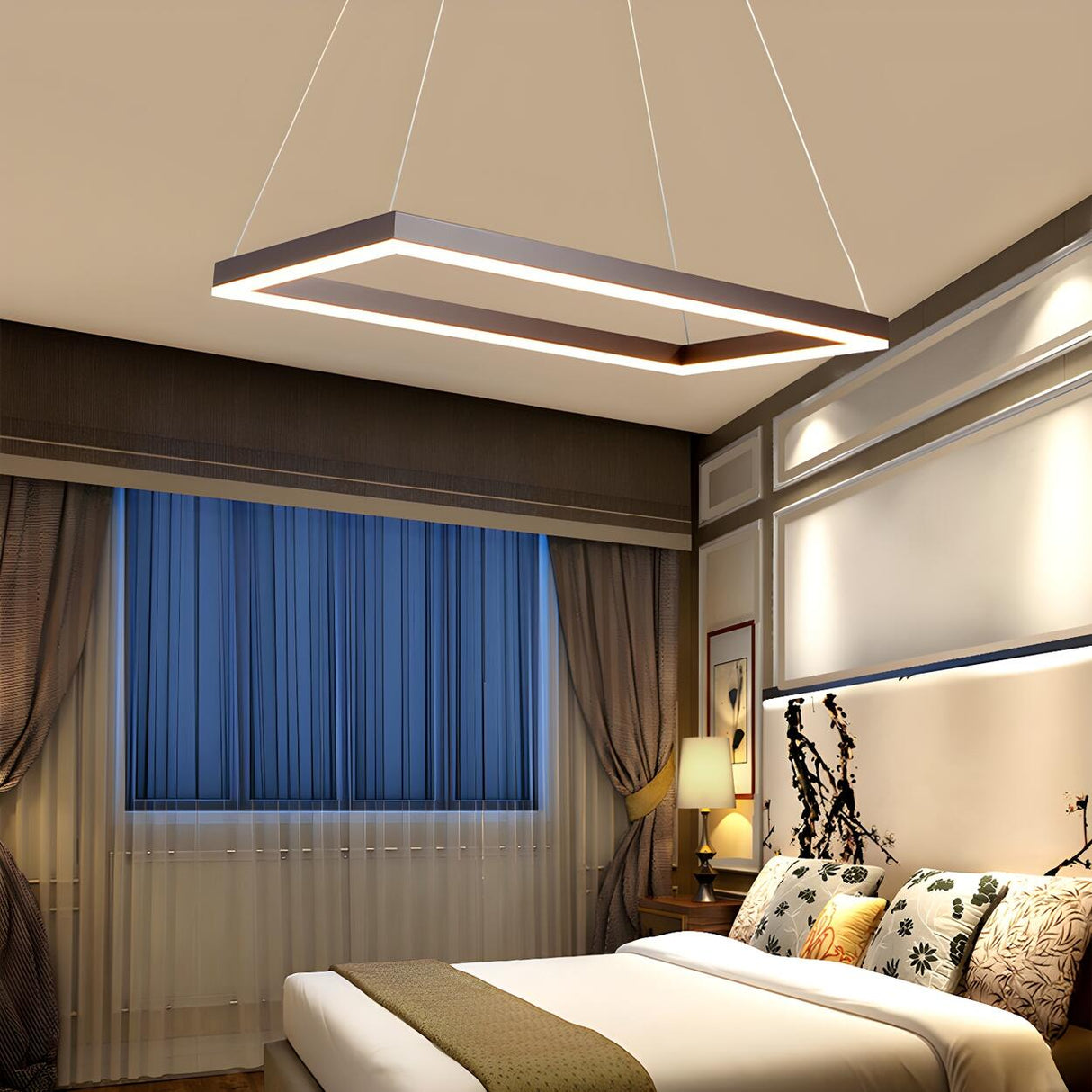 Minimalist Bedroom Layered Rectangle LED Pendant Chandelier Image - 2