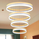 Minimalist Bedroom Silver Circular Acrylic LED Chandelier Image - 16