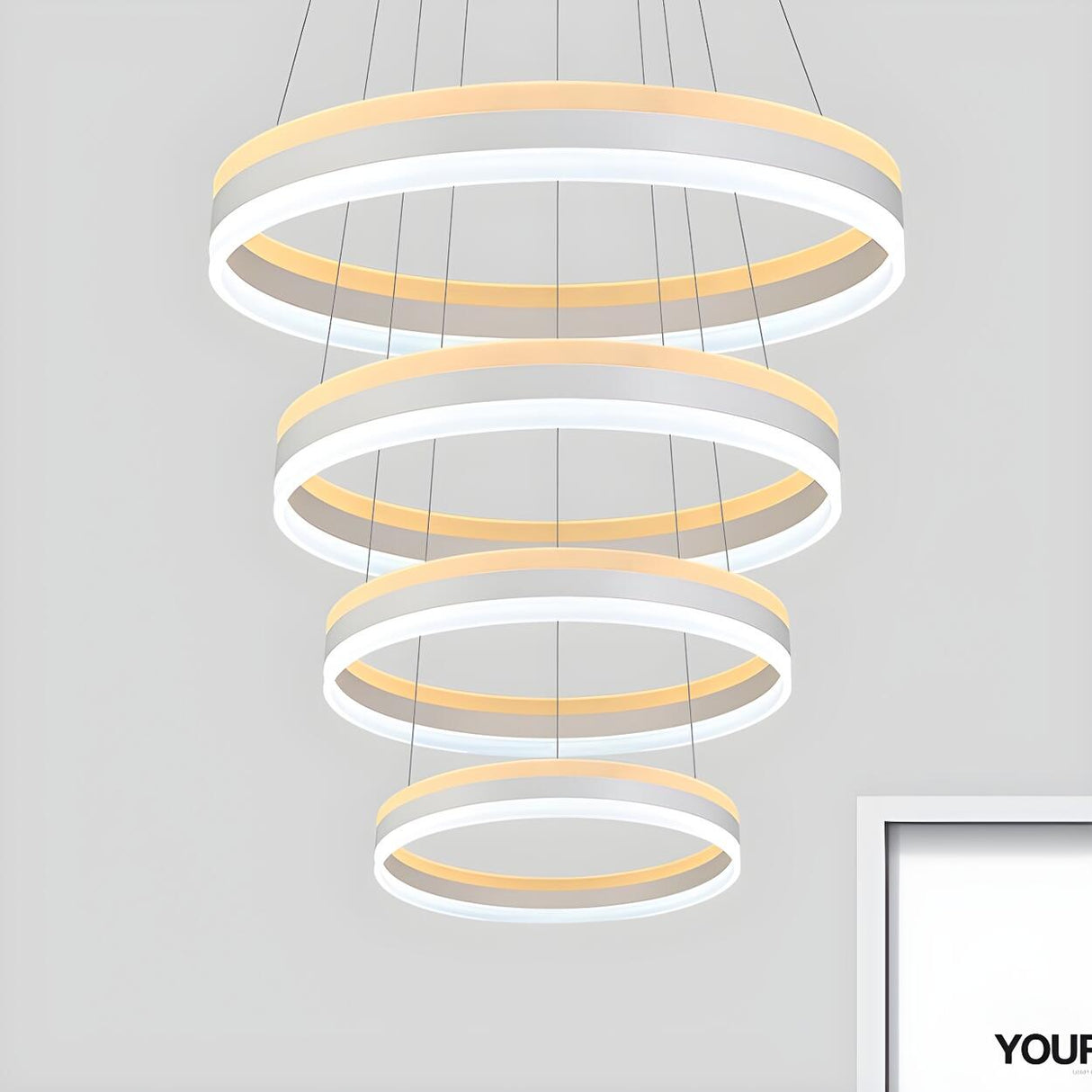 Minimalist Bedroom Silver Circular Acrylic LED Chandelier Image - 17