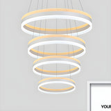 Minimalist Bedroom Silver Circular Acrylic LED Chandelier Image - 17