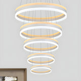 Minimalist Bedroom Silver Circular Acrylic LED Chandelier Image - 21