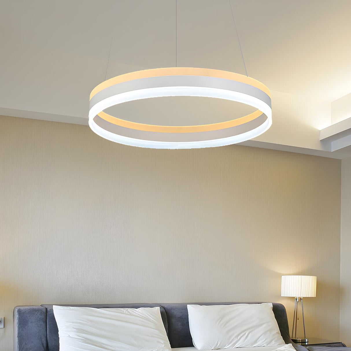 Minimalist Bedroom Silver Circular Acrylic LED Chandelier Image - 3