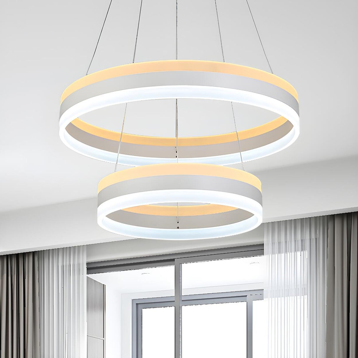 Minimalist Bedroom Silver Circular Acrylic LED Chandelier Image - 5