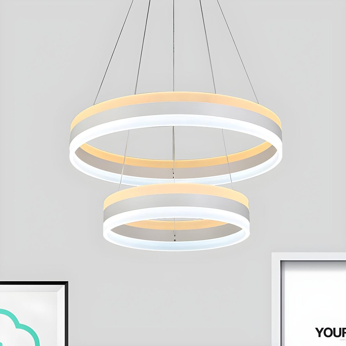 Minimalist Bedroom Silver Circular Acrylic LED Chandelier Image - 7