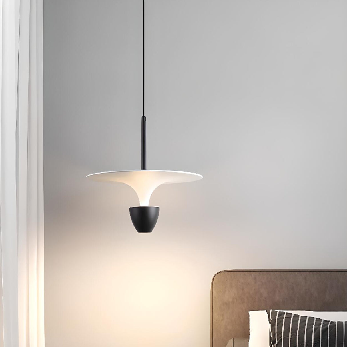 Minimalist Bedroom Sleek White and Black Pendant Light Image - 1