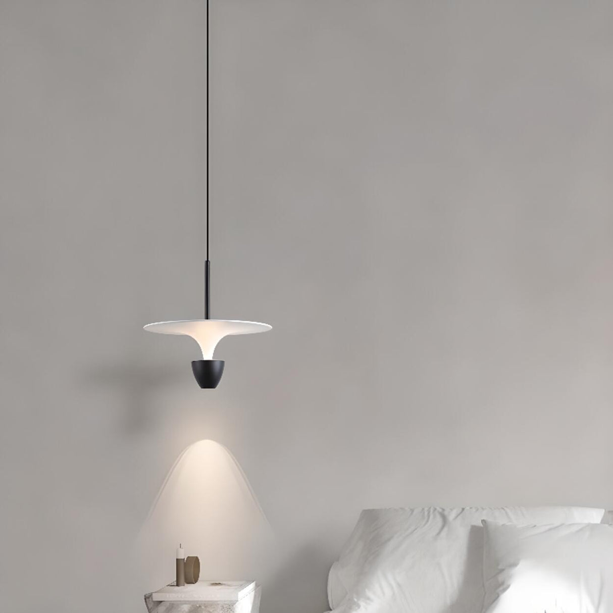 Minimalist Bedroom Sleek White and Black Pendant Light Image - 7