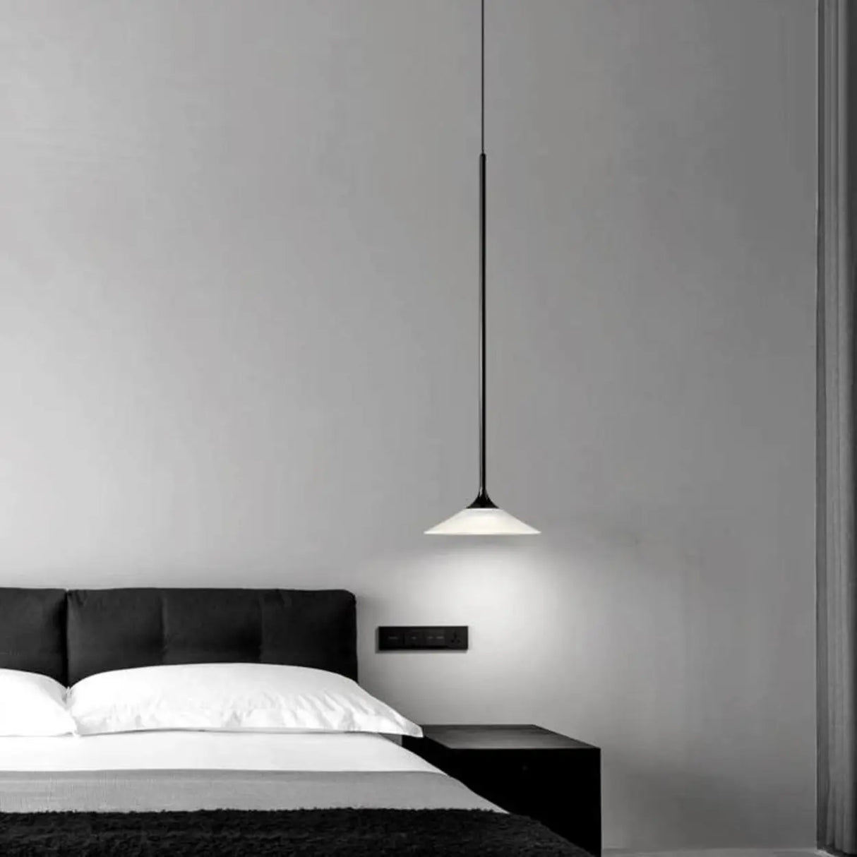 Minimalist Bedroom Slim Black Acrylic Cone Pendant Light Image - 1