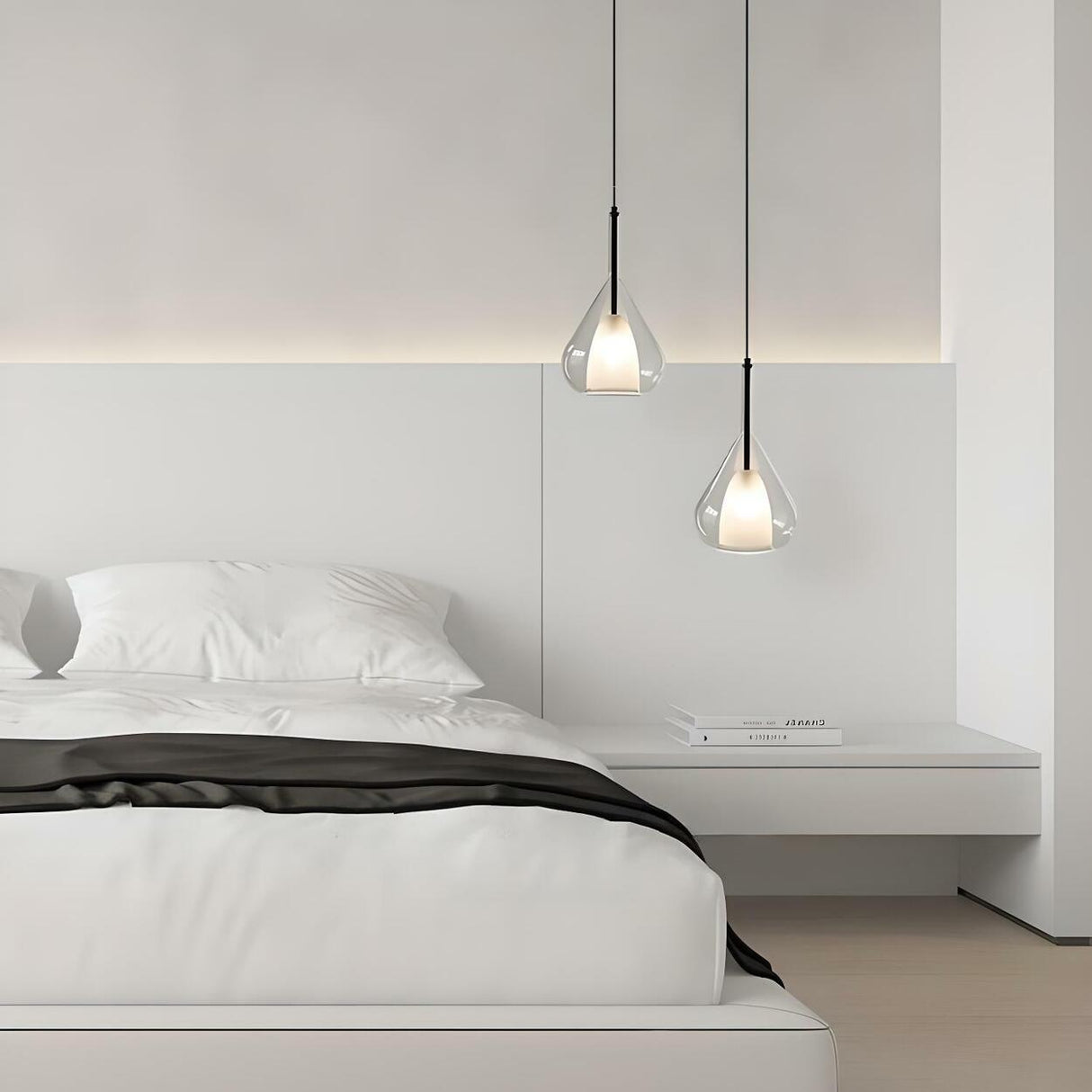 Minimalist Bedroom Teardrop Clear Glass Pendant Light Image - 1