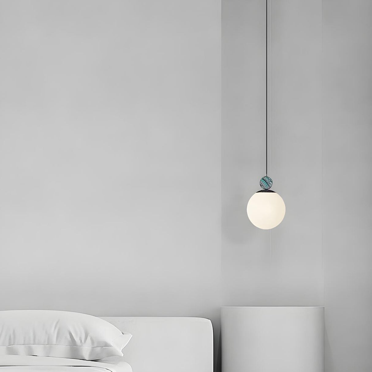 Minimalist Bedroom White Glass Globe Pendant Light Image - 3