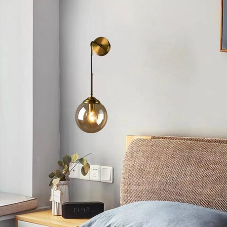 Minimalist Bedside Gold Globe Pendant Wall Sconce Image - 1