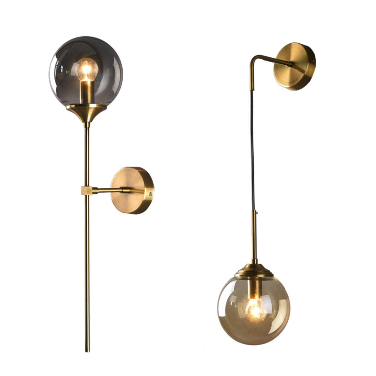 Minimalist Bedside Gold Globe Pendant Wall Sconce Image - 10