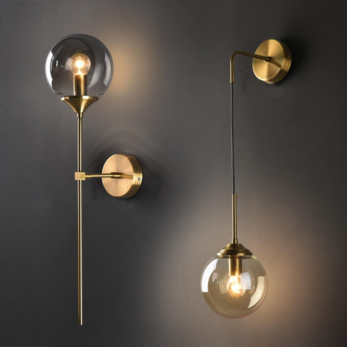 Minimalist Bedside Gold Globe Pendant Wall Sconce Image - 12