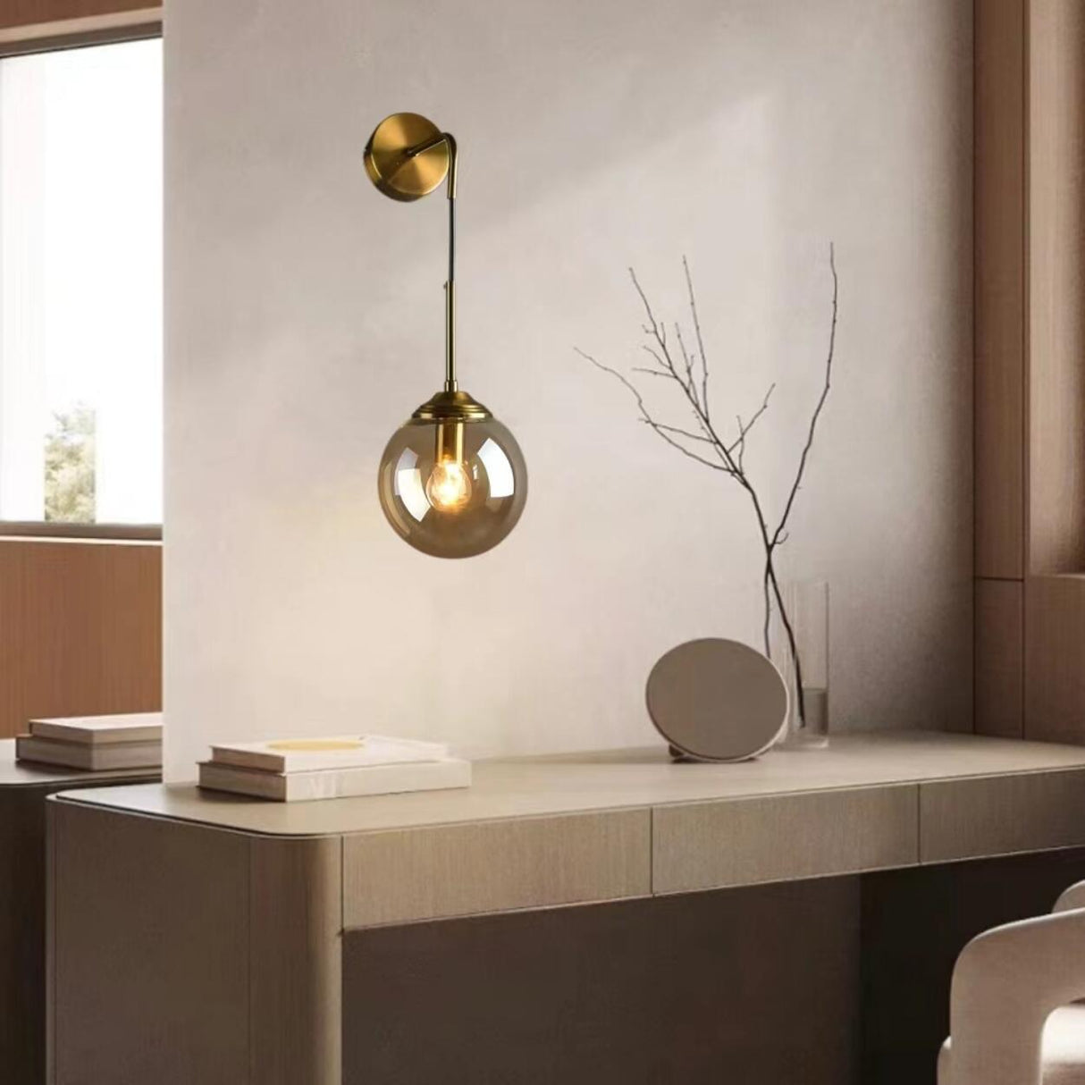 Minimalist Bedside Gold Globe Pendant Wall Sconce Image - 4