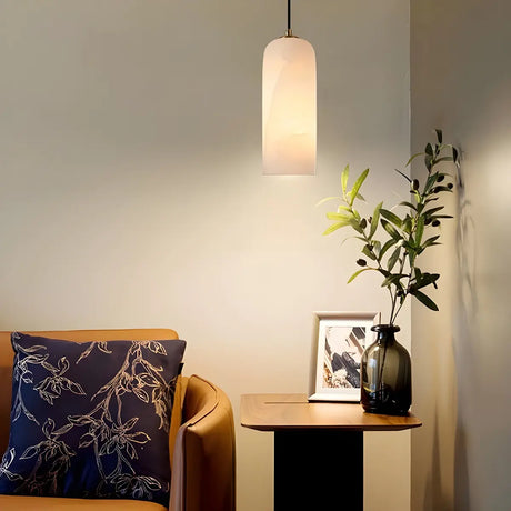 Minimalist Bell Alabaster White Mini LED Pendant Light Image - 2