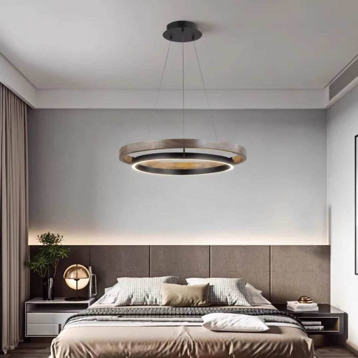 Minimalist Black Aluminum Dual Circular LED Chandelier Image - 3