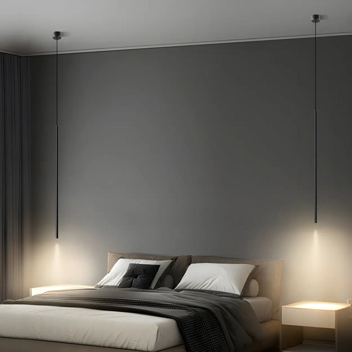 Minimalist  Black Bedroom Cylinder Metal Pendant Light Image - 4