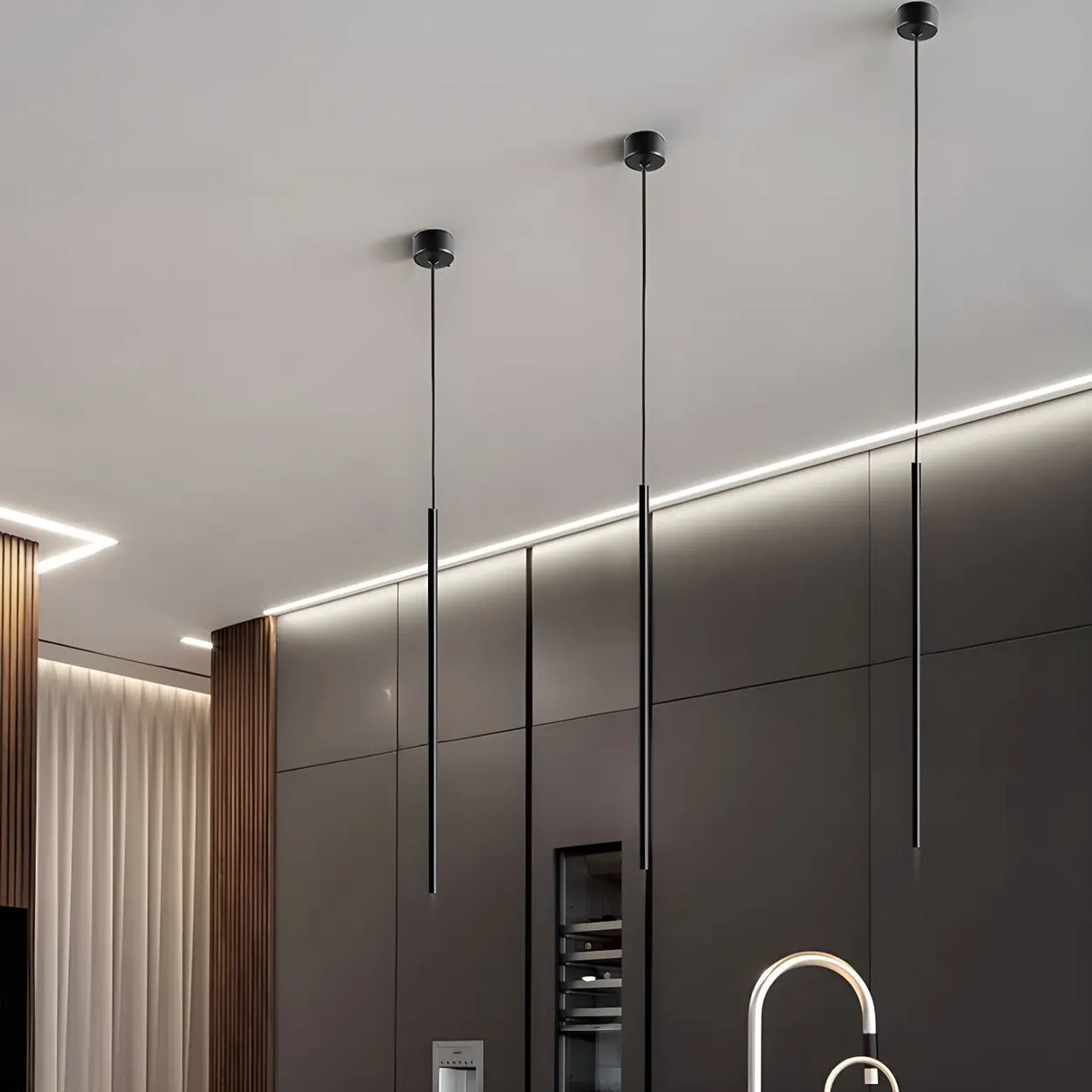 Minimalist  Black Bedroom Cylinder Metal Pendant Light Image - 5