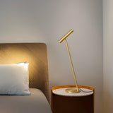 Minimalist Black Brass LED Cylindrical Shade Table Lamp Image - 3