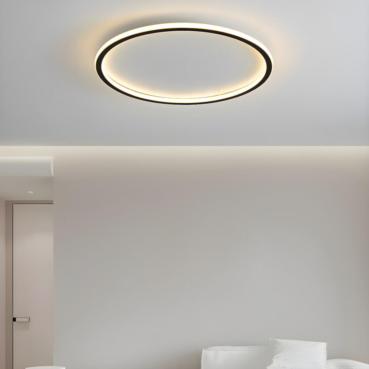 Minimalist Black Circle LED Flush Mount Ceiling Light Image - 8