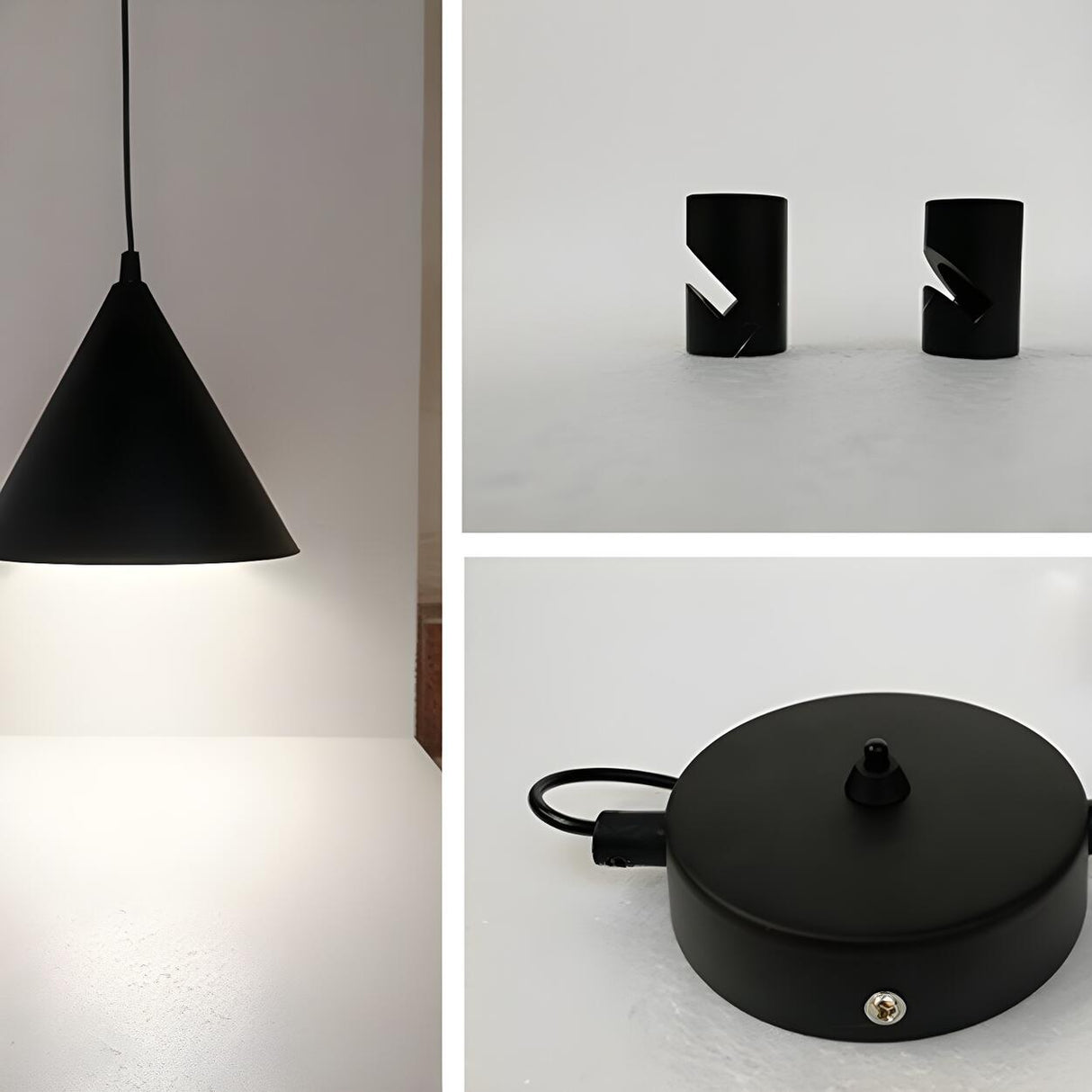 Minimalist Black Cone Bedroom Pendant Light Flexible Length Image - 13