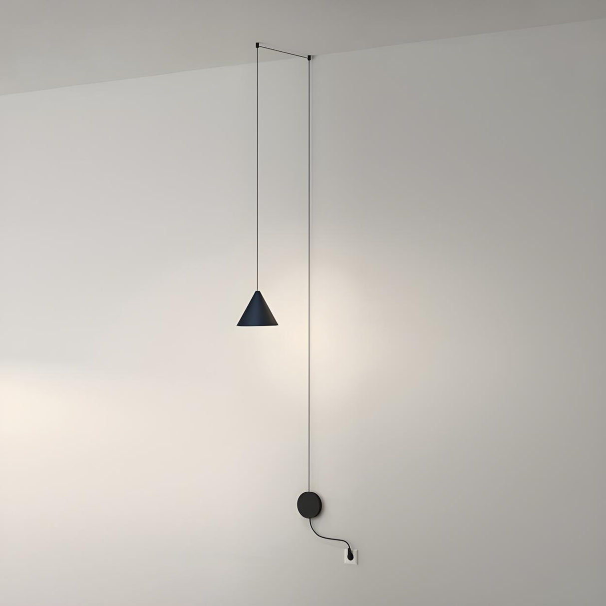 Minimalist Black Cone Bedroom Pendant Light Flexible Length Image - 2