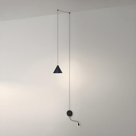 Minimalist Black Cone Bedroom Pendant Light Flexible Length Image - 2