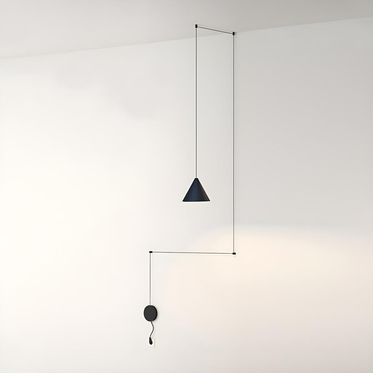 Minimalist Black Cone Bedroom Pendant Light Flexible Length Image - 3