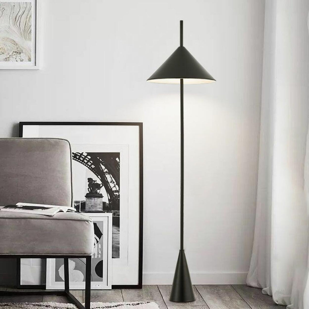 Minimalist Black Cone Metal Living Room Floor Lamp Image - 1