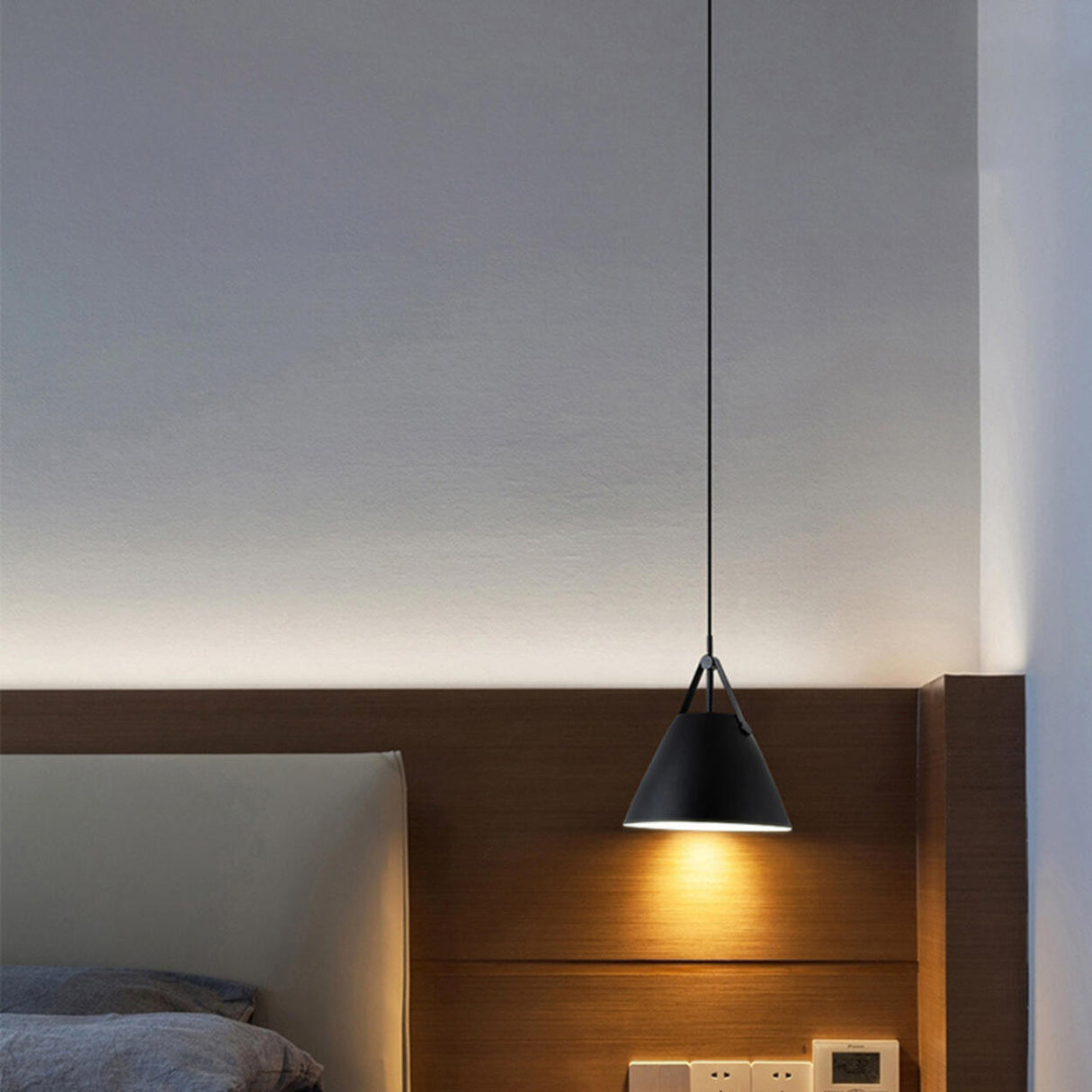 Minimalist Black Cone Pendant Light Bedroom Adjustable Cord Image - 1