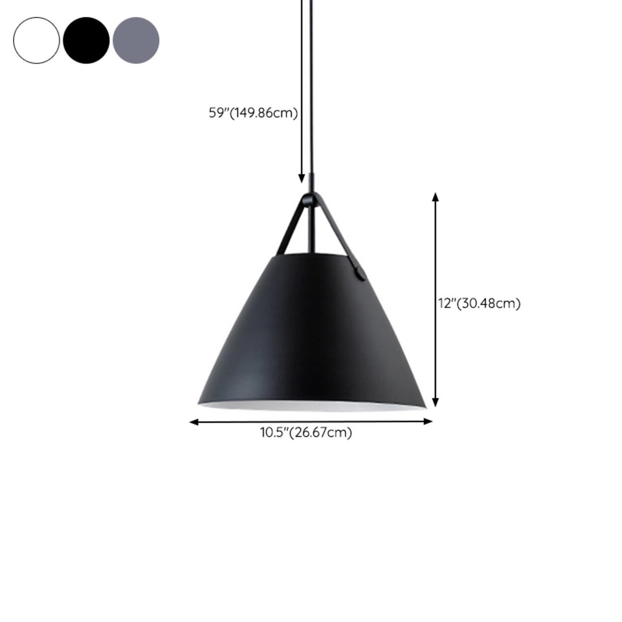 Minimalist Black Cone Pendant Light Bedroom Adjustable Cord 