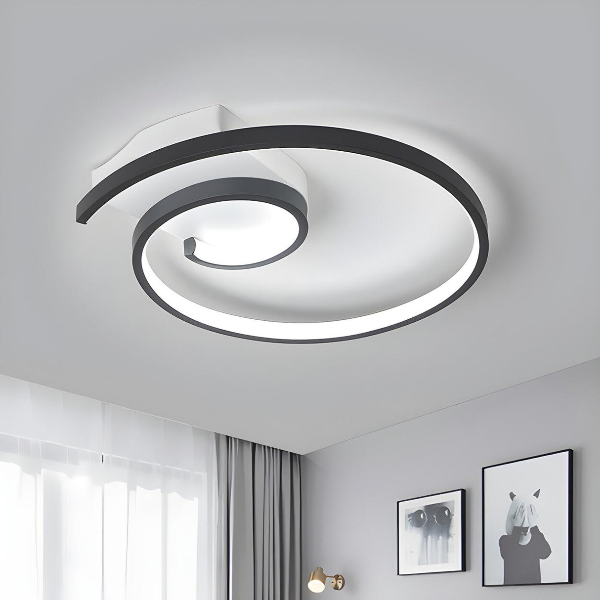 Minimalist Black Curled LED Flush Mount Ceiling Light Image - 2