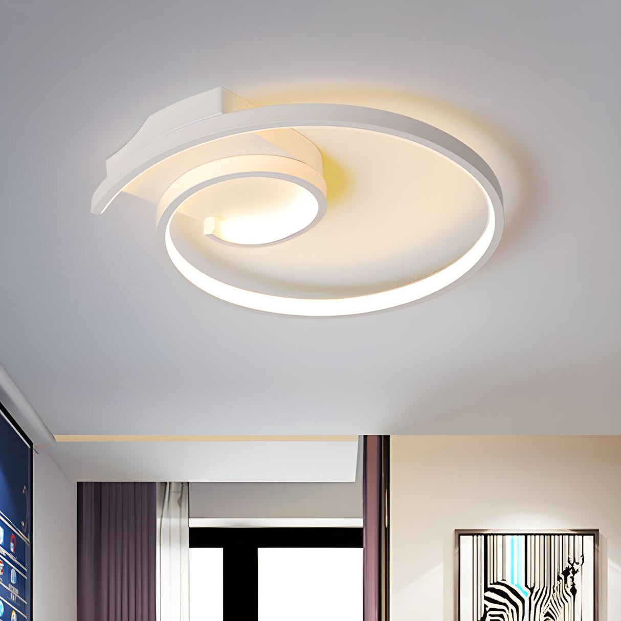 Minimalist Black Curled LED Flush Mount Ceiling Light Image - 6