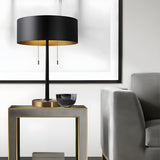 Minimalist Black Cylinder Metal Bedroom Table Lamp Image - 3