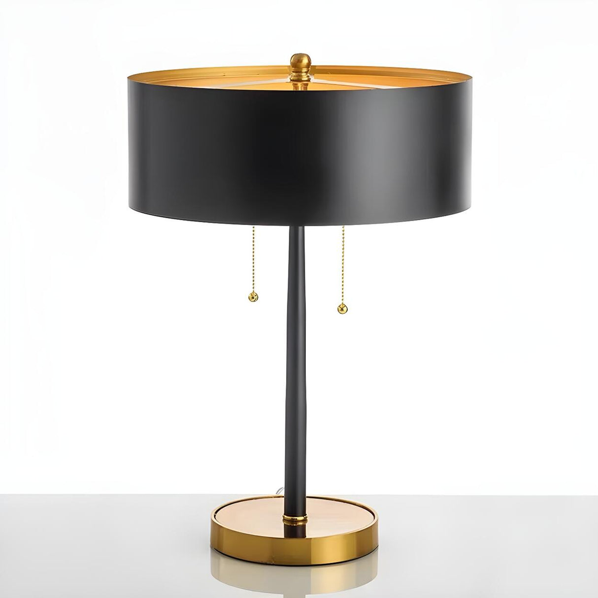 Minimalist Black Cylinder Metal Bedroom Table Lamp Image - 7