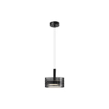 Minimalist Black Cylinder Ribbed Glass Pendant Light Bedroom Image - 1