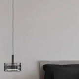 Minimalist Black Cylinder Ribbed Glass Pendant Light Bedroom Image - 3