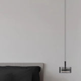 Minimalist Black Cylinder Ribbed Glass Pendant Light Bedroom Image - 4