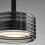 Minimalist Black Cylinder Ribbed Glass Pendant Light Bedroom Image - 5