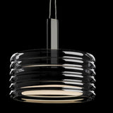 Minimalist Black Cylinder Ribbed Glass Pendant Light Bedroom Image - 7